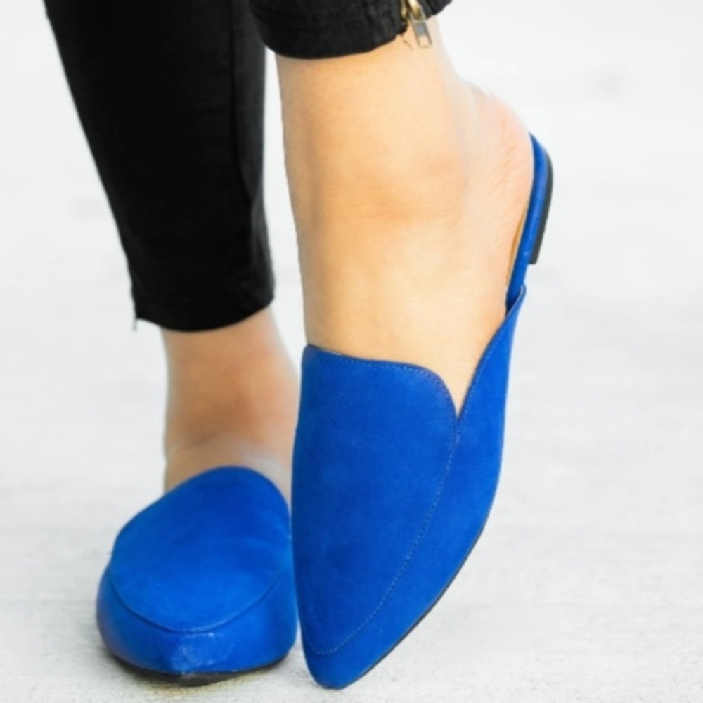 Qupid Blue Suede Mules